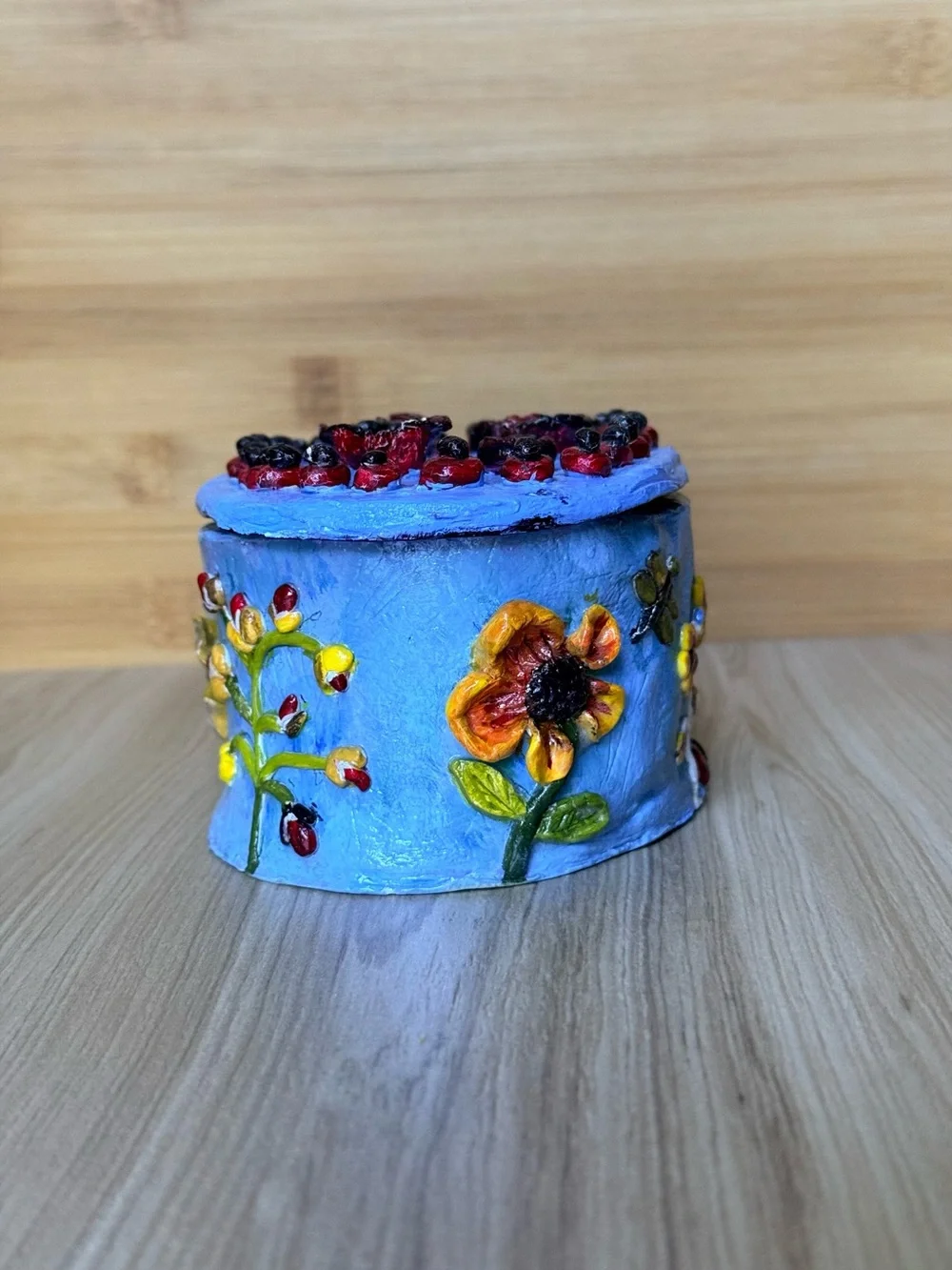 New Handmade Artsy Jewelry Hand-Painted Floral Trinket Box